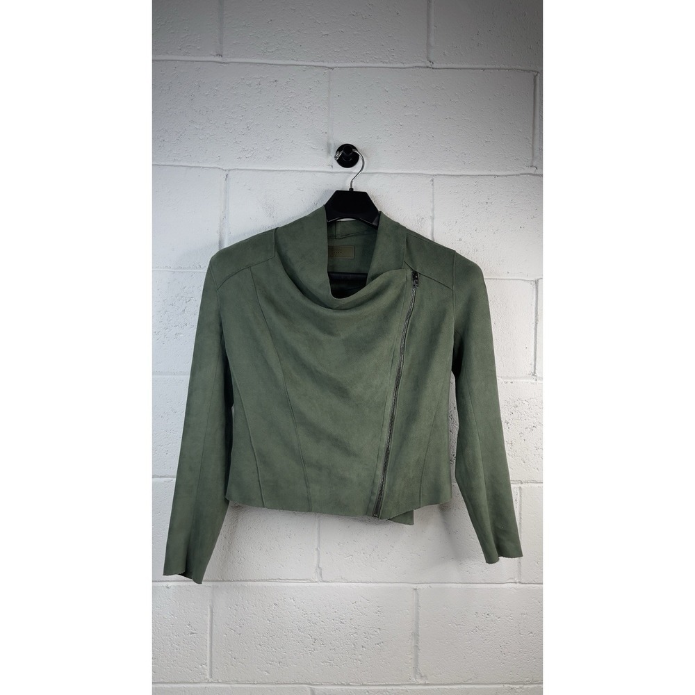 Blank NYC Green‎ Faux Suede Asymmetrical Zip Up Moto Jacket Size Small EUC